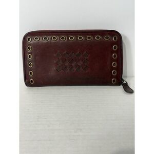Bottega Veneta Intrecciato Zip Around Leather Wallet Burgundy Made in Italy